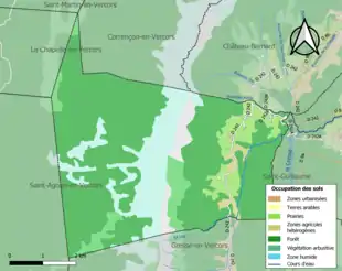 Carte en couleurs présentant l'occupation des sols.