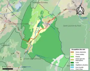 Carte en couleurs présentant l'occupation des sols.