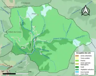 Carte en couleurs présentant l'occupation des sols.