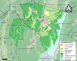 Carte en couleurs présentant l'occupation des sols.