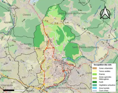 Carte en couleurs présentant l'occupation des sols.