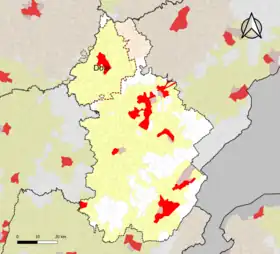 Localisation de l'aire d'attraction de Dole dans le département du Jura.