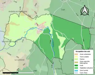 Carte en couleurs présentant l'occupation des sols.