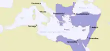 Carte du monde méditerranéen présentant l'Empire romain d'Orient