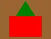 Carré rouge surmonté d'un triangle vert sur fond brun