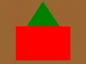 Insigne composée d'un rectangle rouge surmonté d'un triangle vert sur fond brun