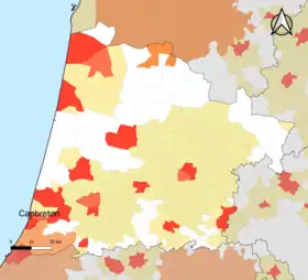 Localisation de l'aire d'attraction de Capbreton dans le département des Landes.