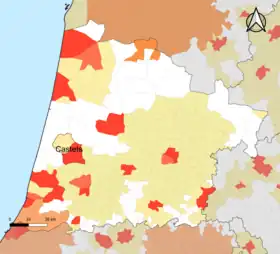 Localisation de l'aire d'attraction de Castets dans le département des Landes.