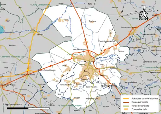 Carte de la communauté d'agglomération du Grand Dax au 1er janvier 2019