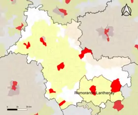 Localisation de l'aire d'attraction de Romorantin-Lanthenay dans le département de Loir-et-Cher.