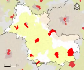 Localisation de l'aire d'attraction de Saint-Aignan dans le département de Loir-et-Cher.