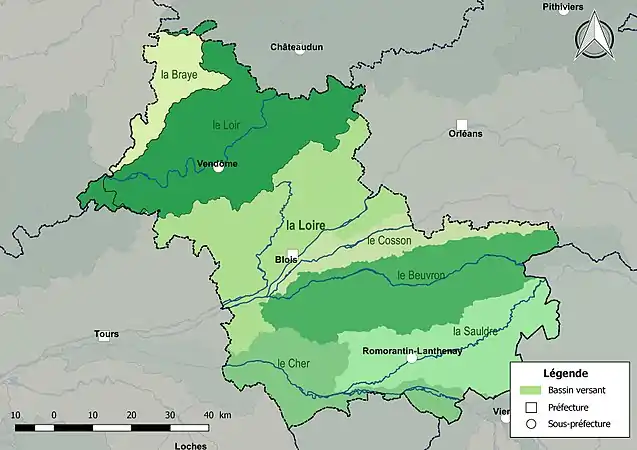 Les sept principaux bassins versants de Loir-et-Cher.