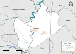 Carte en couleur présentantle réseau hydrographique de la commune