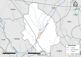 Carte en couleur présentantle réseau hydrographique de la commune