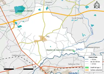 Carte de la ZNIEFF de type 1 localisée sur la commune.