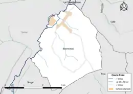 Carte en couleur présentantle réseau hydrographique de la commune