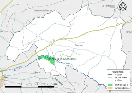 Carte des ZNIEFF de type 1 localisées sur la commune.