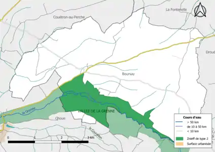 Carte des ZNIEFF de type 2 localisées sur la commune.