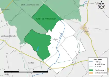 Carte de la ZNIEFF de type 2 localisée sur la commune.