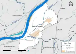 Carte en couleur présentantle réseau hydrographique de la commune