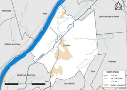 Carte en couleur présentantle réseau hydrographique de la commune