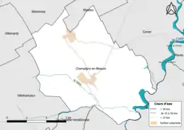 Carte en couleur présentantle réseau hydrographique de la commune