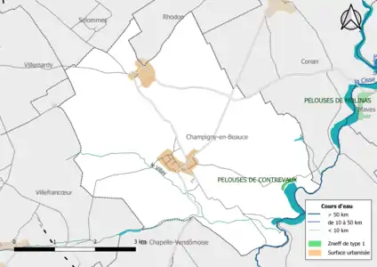 Carte des ZNIEFF de type 1 localisées sur la commune.