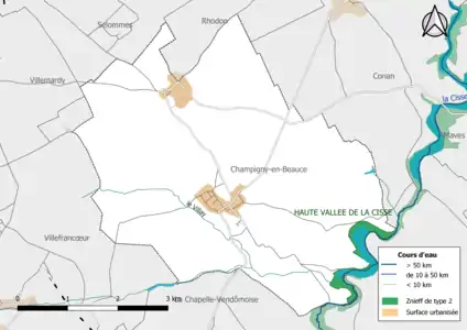 Carte des ZNIEFF de type 2 localisées sur la commune.