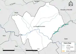 Carte en couleur présentantle réseau hydrographique de la commune