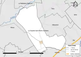 Carte en couleur présentantle réseau hydrographique de la commune