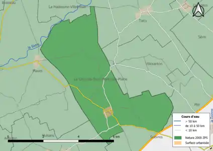 Carte de la zone Natura 2000 de type ZPS localisée sur la commune.