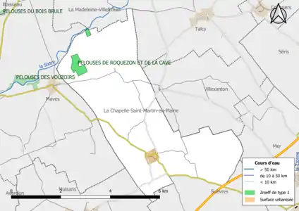 Carte des ZNIEFF de type 1 localisées sur la commune.