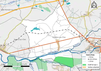 Carte des ZNIEFF de type 1 localisées sur la commune.