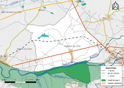 Carte des ZNIEFF de type 2 localisées sur la commune.