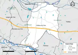 Carte en couleur présentantle réseau hydrographique de la commune