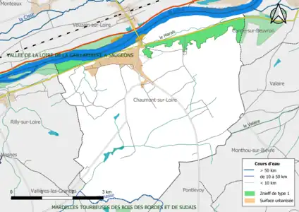 Carte des ZNIEFF de type 1 localisées sur la commune.