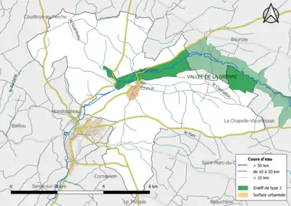 Carte des ZNIEFF de type 2 localisées sur la commune.