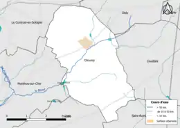 Carte en couleur présentantle réseau hydrographique de la commune