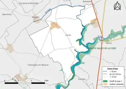 Carte des ZNIEFF de type 2 localisées sur la commune.