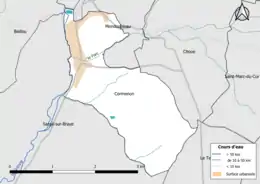 Carte en couleur présentantle réseau hydrographique de la commune