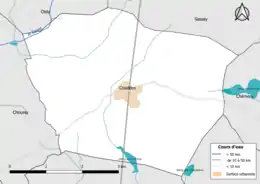 Carte en couleur présentantle réseau hydrographique de la commune