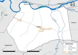 Carte en couleur présentantle réseau hydrographique de la commune