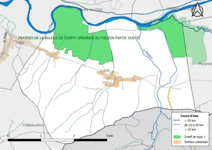 Carte des ZNIEFF de type 1 localisées sur la commune.