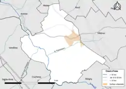 Carte en couleur présentantle réseau hydrographique de la commune