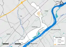 Carte en couleur présentantle réseau hydrographique de la commune