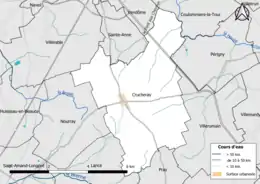 Carte en couleur présentantle réseau hydrographique de la commune