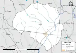 Carte en couleur présentantle réseau hydrographique de la commune