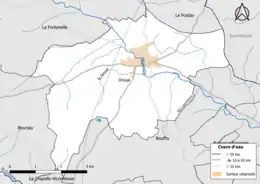 Carte en couleur présentantle réseau hydrographique de la commune