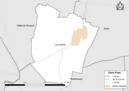 Carte en couleur présentantle réseau hydrographique de la commune