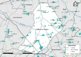 Carte en couleur présentantle réseau hydrographique de la commune